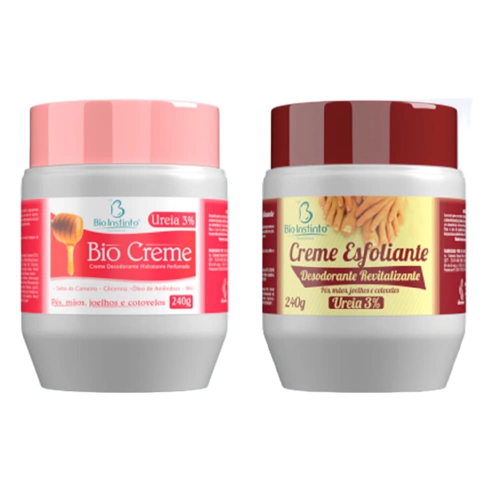 Kit Creme Esfoliante 240g + Creme Hidratante com Uréia 240g para Pés, Mãos, Joelhos e Cotovelos