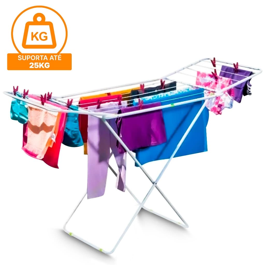 Varal Maxi Para Roupa De Chão Grande 25kg Com Abas Retrátil Dobrável Mor