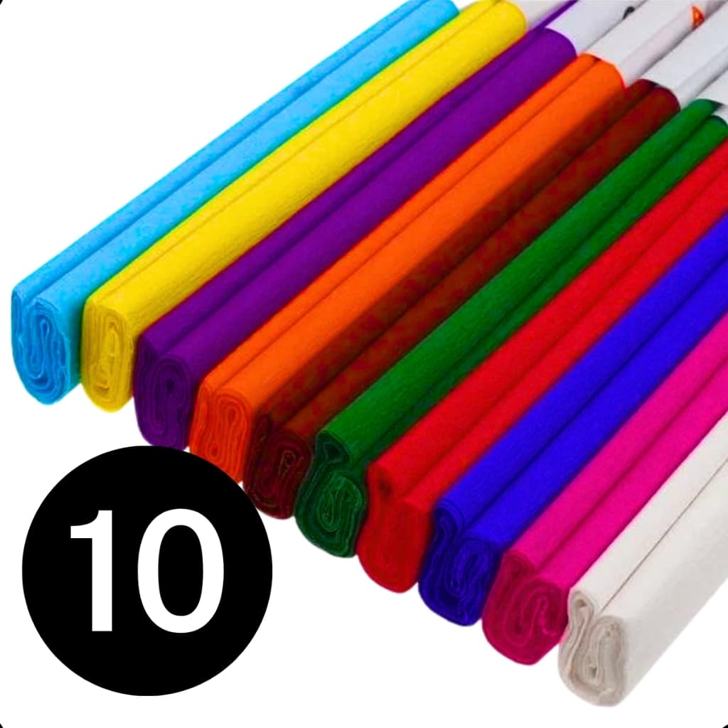 Kit 10 Rolos Papel Crepom Com Várias Cores 48cmx2m Colorido