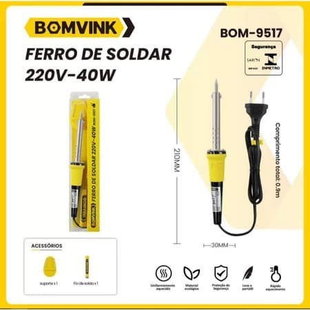 Ferro De Solda Kit Soldador + Estanho + Suporte Profissional 40w Bomvink BOM-9516