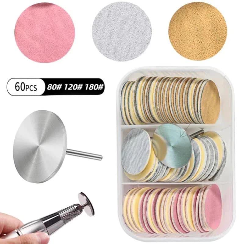 Kit Suporte Broca  Mais Lixas Caixinha com 60 Lixas Adesiva com Suporte 2.35mm para Micro Motor