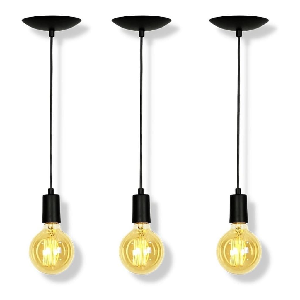 Kit 3 Pendente Lustre Retrô Fio Cabo Simples Soquete Liso E-27