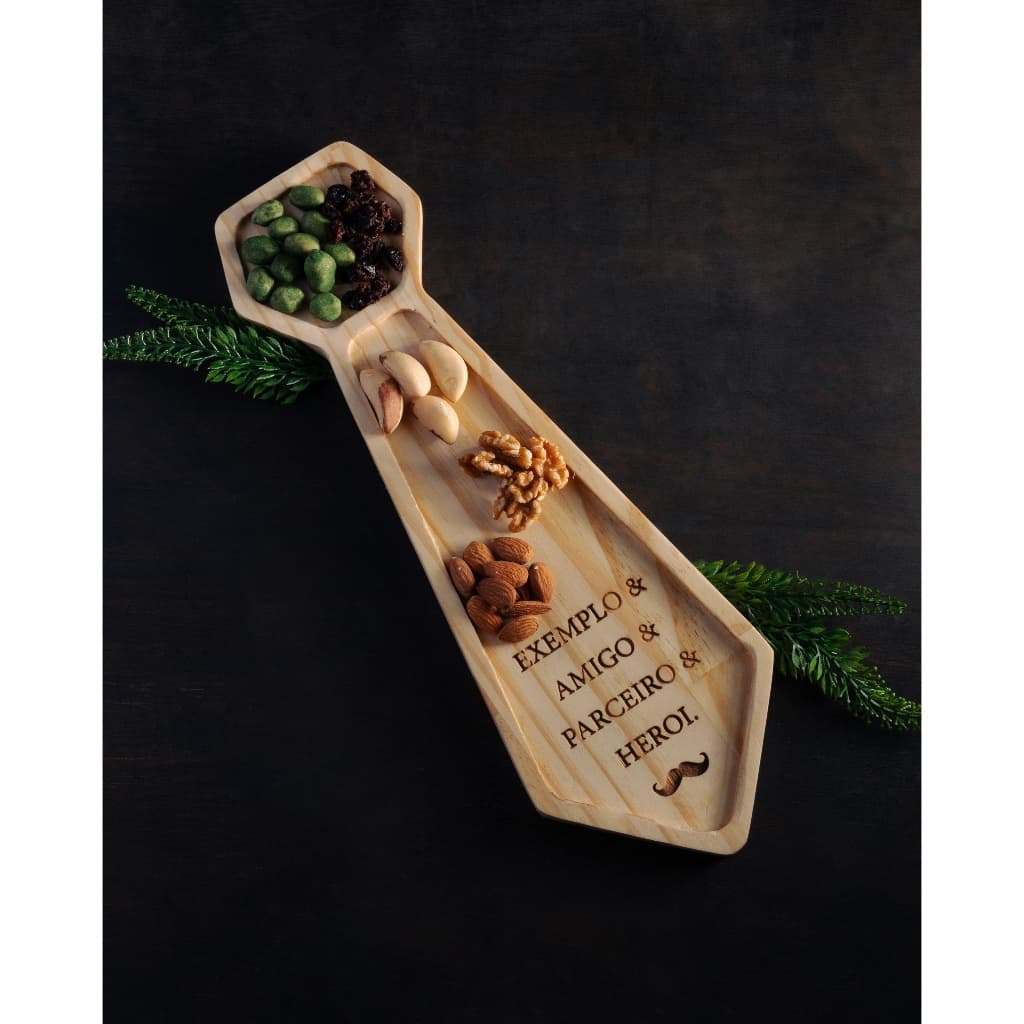 Petisqueira de madeira de gravata personalizada para pai - presente dia dos pais porta petisco tabua tábua Madera bambu