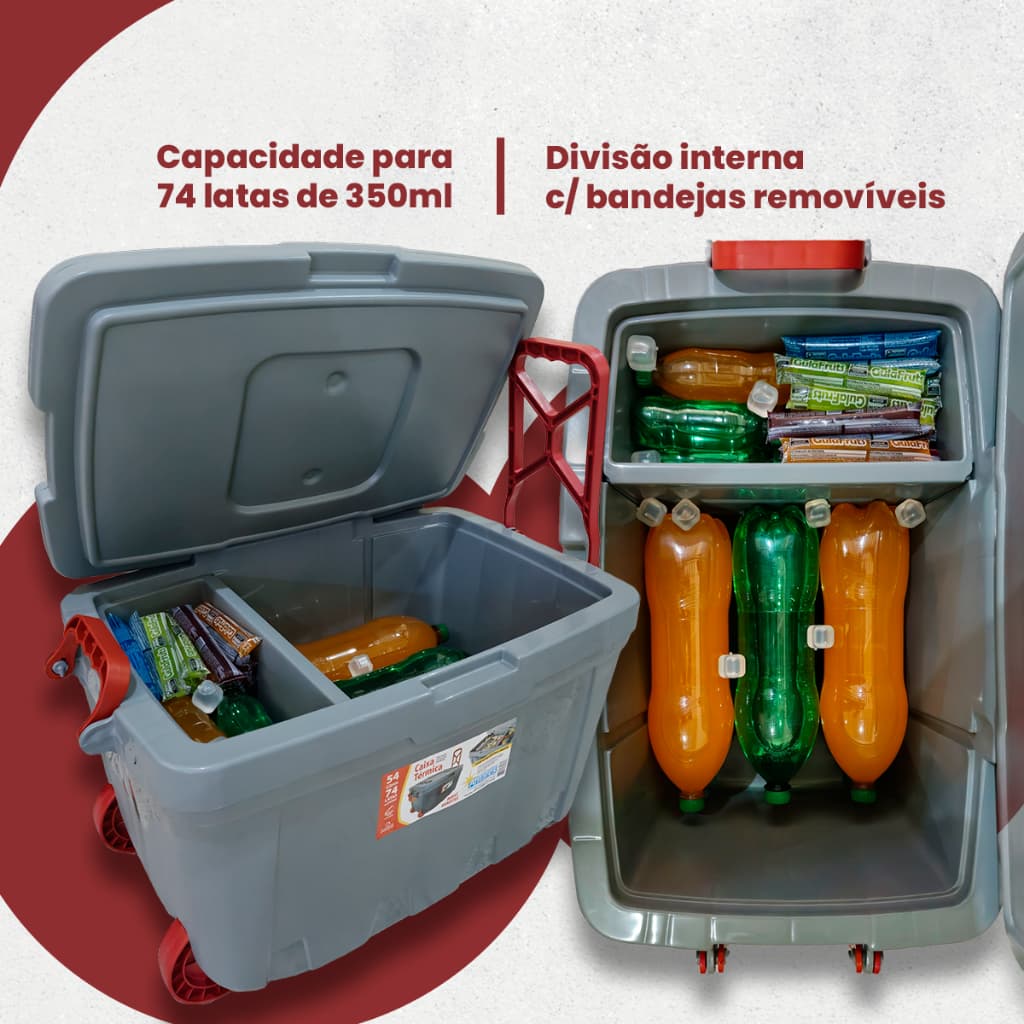 Caixa Térmica Cooler 54 Litros Grande | Para até 74 Latas | Com Rodas | Praia, Camping e Piquenique