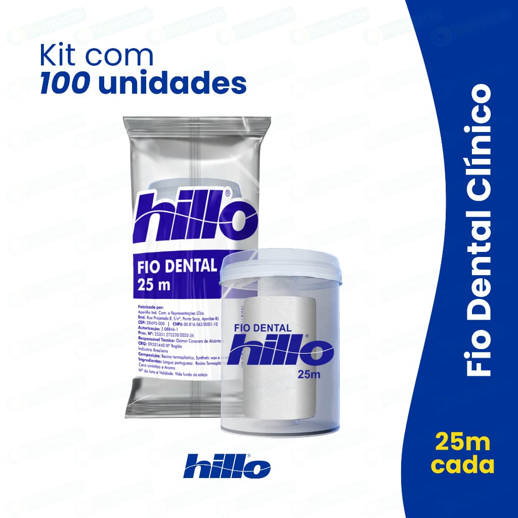 Kit 100 Fio Dental 25 Metros Hillo Brinde Econômico