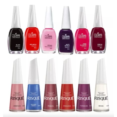 KIT 12 ESMALTES RISQUE E COLORAMA 6 DE CADA
