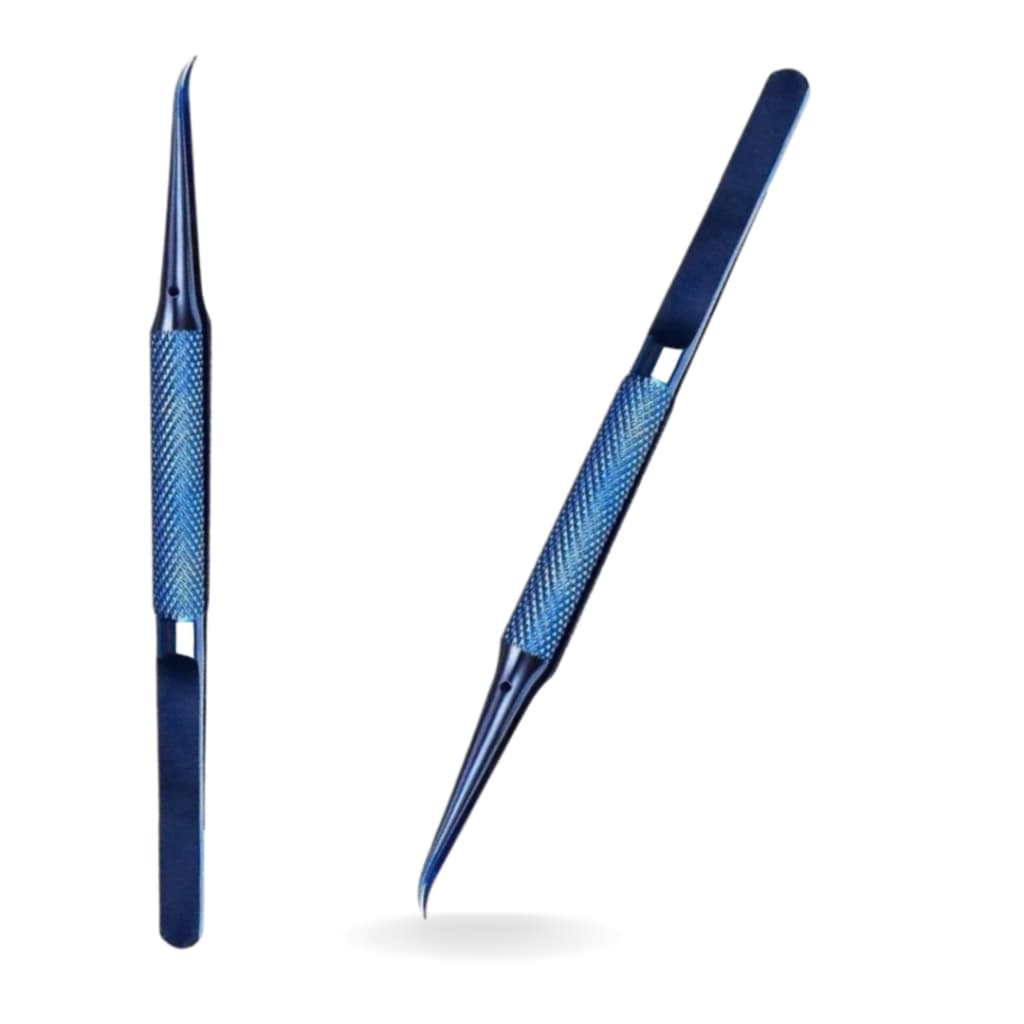 Pinça De Titânio Original Azul Antiestática Curva
