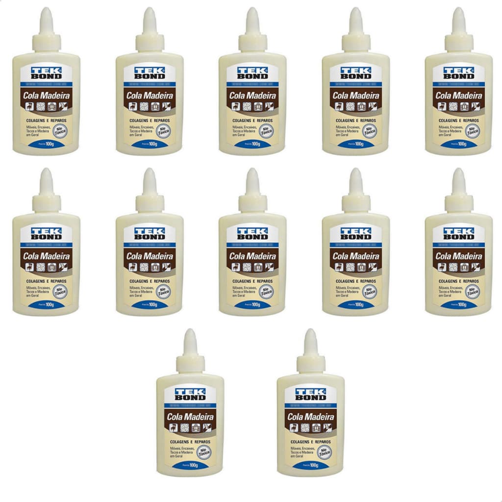 Kit 12 Cola Tekbond Para Madeira 100g Fácil Aplicação Colagem Rápida Secagem