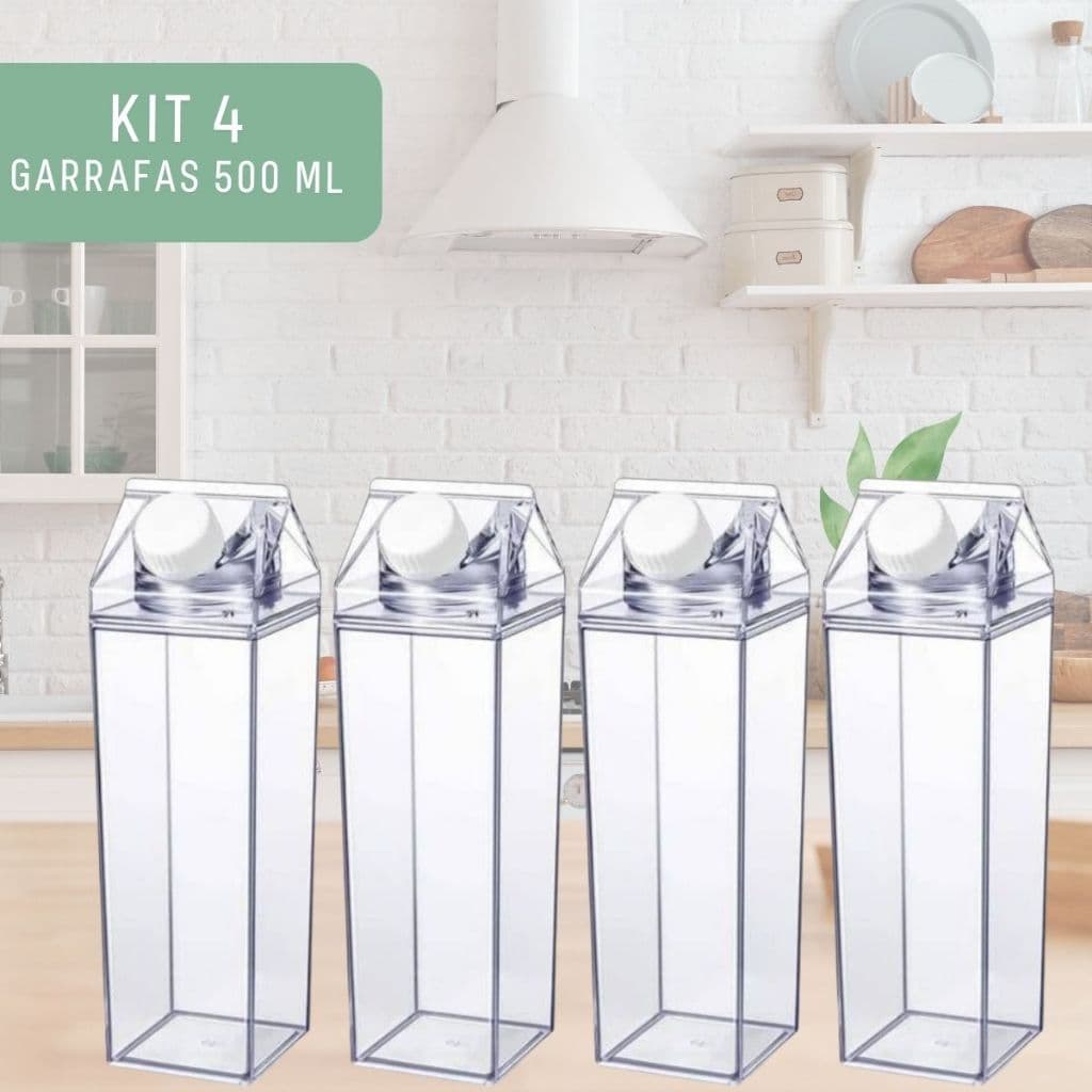 Kit 4 Garrafa de Acrílico Transparente 500ML com Tampa Vedação Livre de BPA para Água Sucos Leite