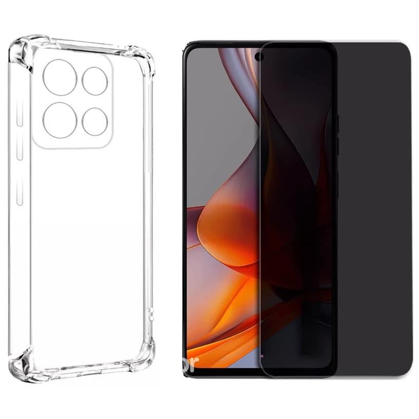 Capa Capinha Anti Impacto + Película de Privacidade Vidro 3D Para Motorola Moto G15
