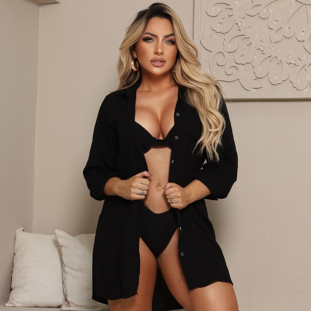 Chamise feminina saida de praia manga longa soltinha verão