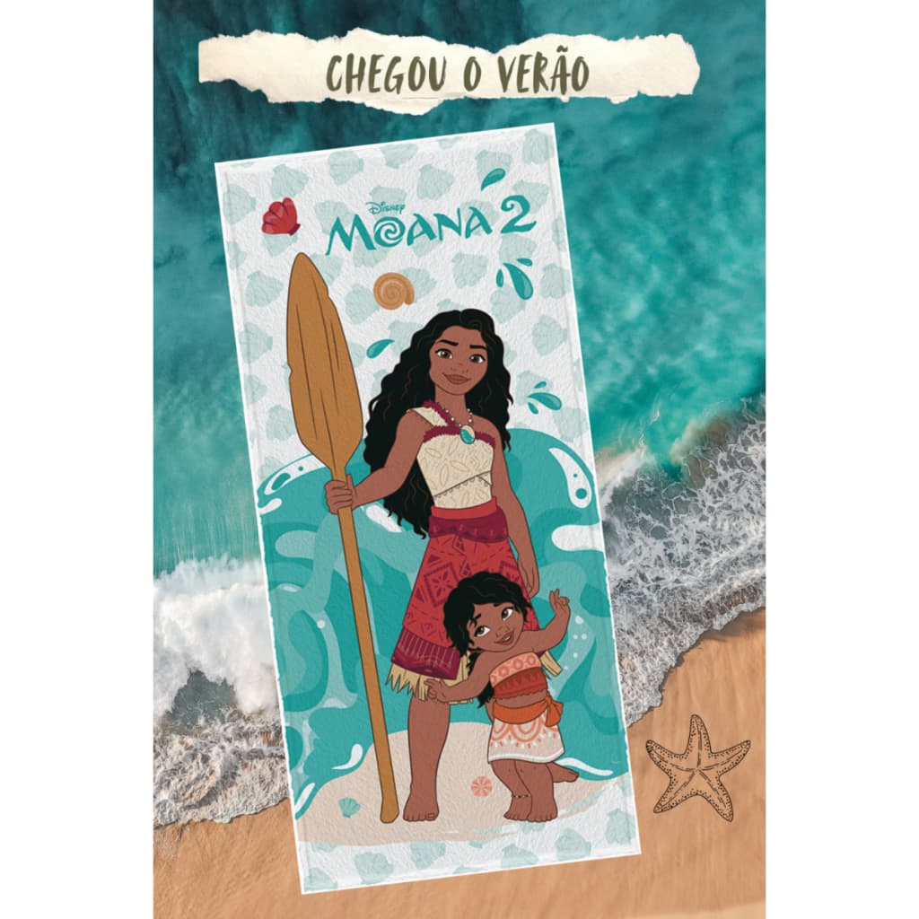 Toalha Felpuda Infantil Moana 60cm X1,20m Seca Rápido Para Natação Piscina Praia Escola Creche