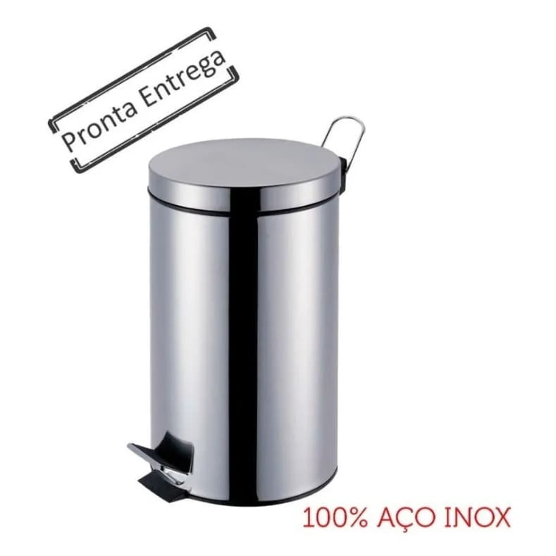 Lixeira Inox 20 Litros Com Pedal Cozinha Lavanderia Escritorio Cesto Balde Makinox