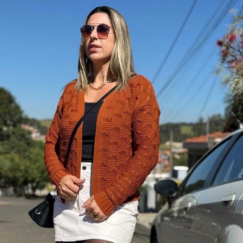 Casaco Tricot Básico Manga Longa Tricô Inverno Casaquinho Lacinhos Curto Tendencia Novidade