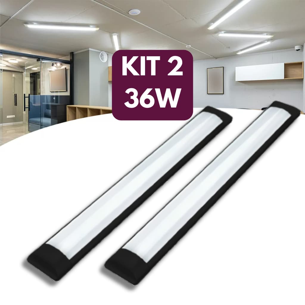 Kit 2 Luminária Slim Tubular Led 36w 120cm Preto 6500k Branco Frio Bivolt 110v/220v