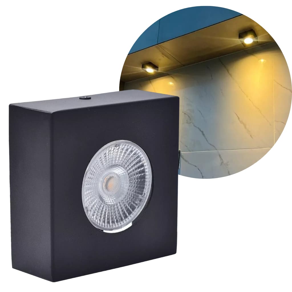 Kit 2 Luminária Spot Led Sobrepor Para Beiral 5w Preto Branco Quente 3000k Bivolt