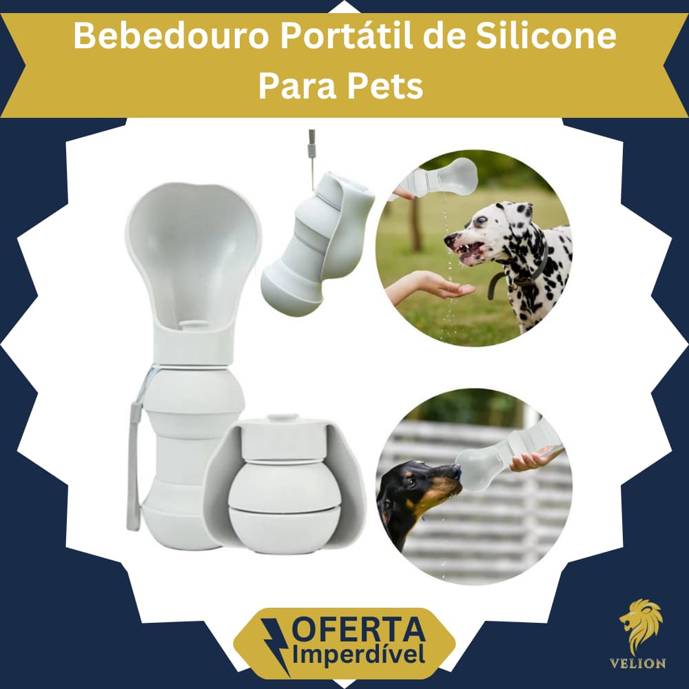Bebedouro Pets de Silicone Portátil Retrátil Dobrável com Alça