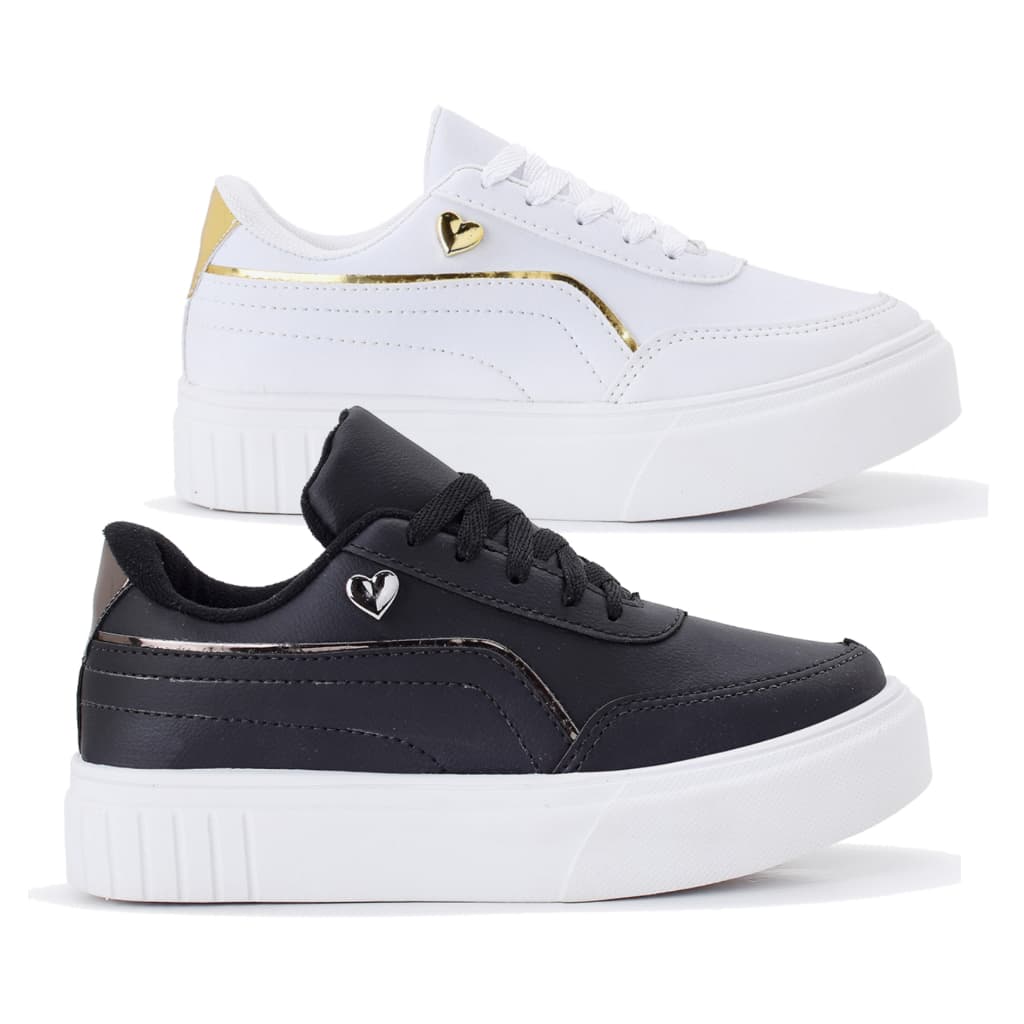 Kit 2 Pares Tênis Feminino Casual Sola Alta Coração Moda Tendência Estilo