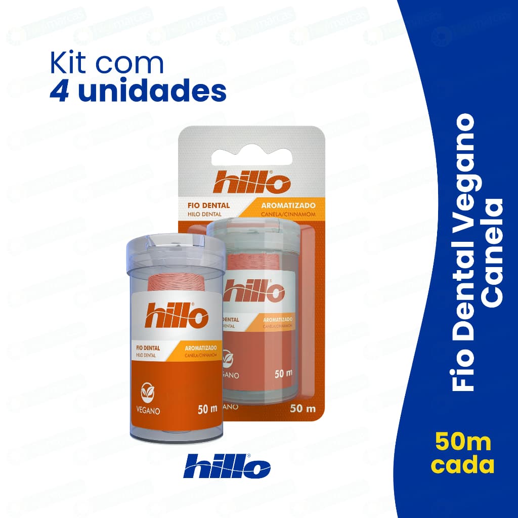 Kit 4 Fio Dental Vegano Canela 50 Metros Hillo Natural Econômico Brinde