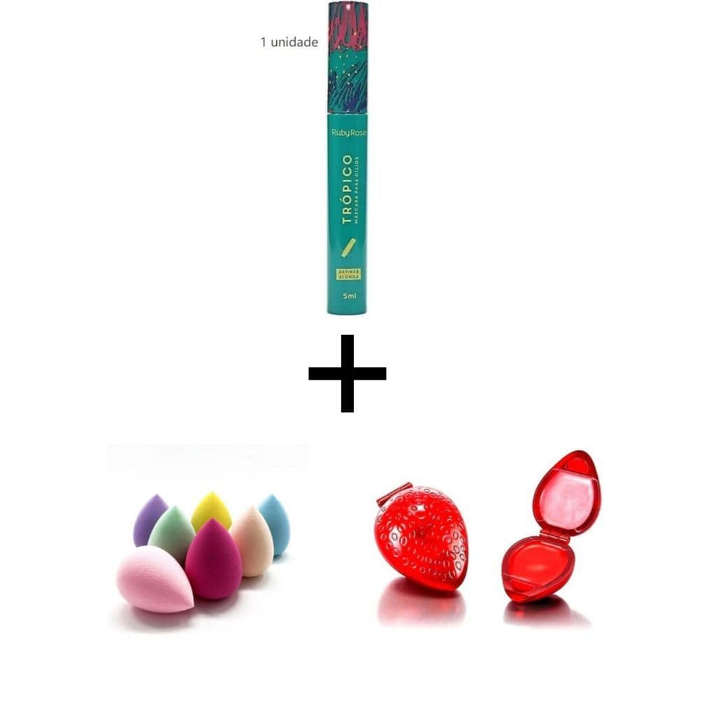 Máscara Para Cílios Trópico - Ruby Rose+um esponja de maquiagem+um Brilho Labial Cremoso Moranguinho