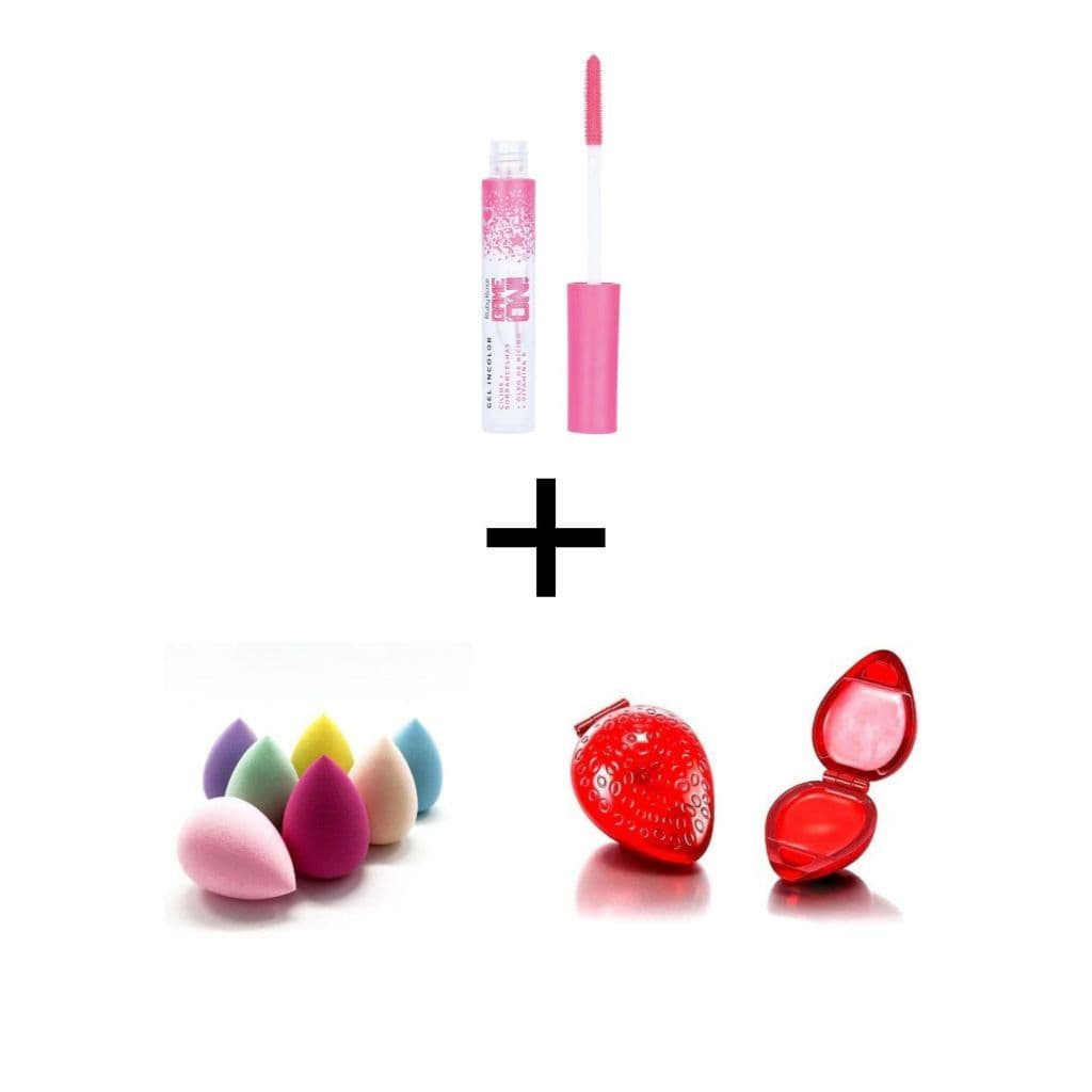 ruby rose gel incolor cílios sobrancelhas+um esponja de maquiagem+um Brilho Labial Cremoso Moranguinho