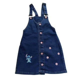 Jardineira Jeans Infantil Saia Menina Stitch