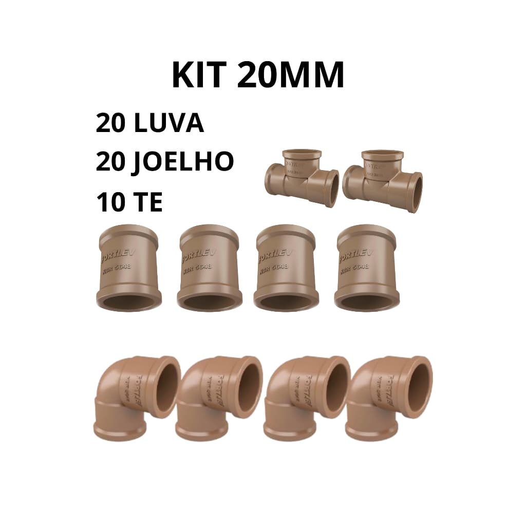 kiT 50 Conexões Hidráulicas  Luva/Joelho 90°/Te Soldável 20mm 1/2" Marrom Para Agua