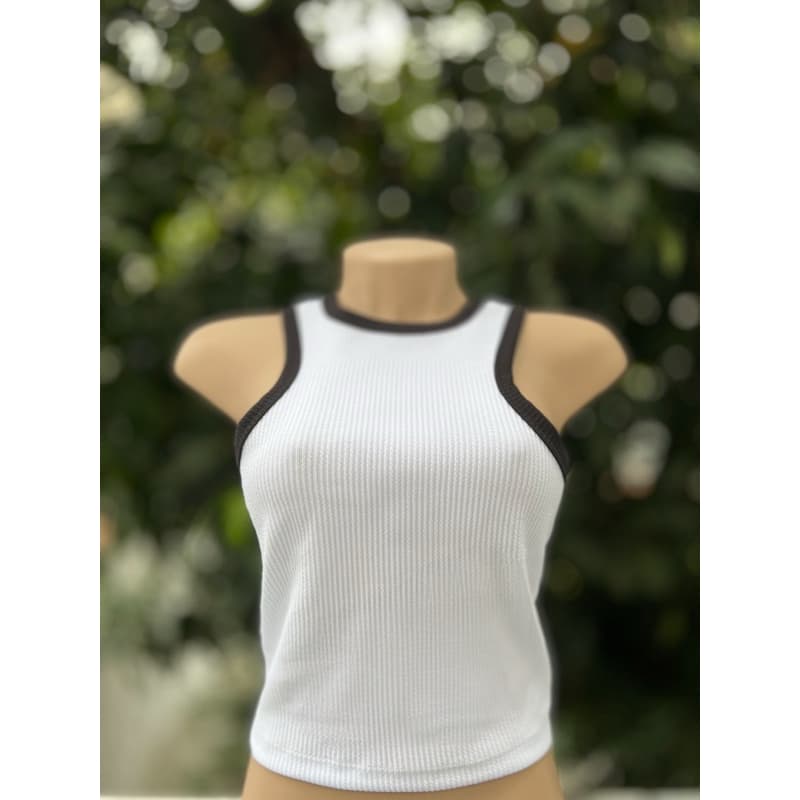 Regata Feminina Cropped Bicolor Liso Cropped Regata Bicolor Gola Redonda blusinha