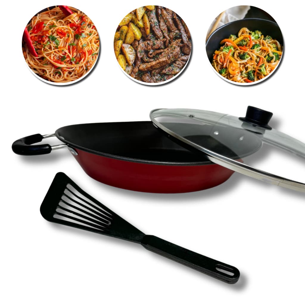 FRIGIDEIRA WOK, TACHO GRANDE 32CM COM TAMPA DE VIDRO