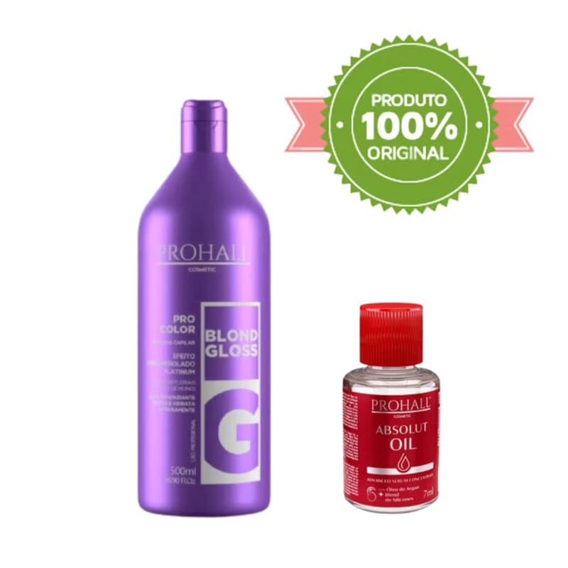 Máscara Prohall Matizadora Blond Gloss Efeito Loiro Perolado 500ML + Óleo Reparador de Pontas Sérum Absolut 7ml (brinde)