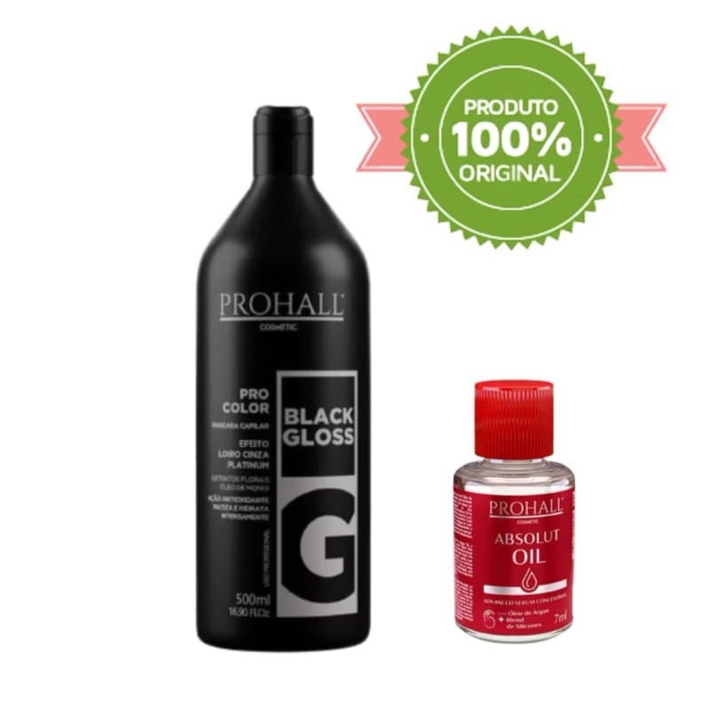 PROHALL MÁSCARA MATIZADORA BLACK GLOSS EFEITO LOIRO CINZA PLATINADO 500ML + Óleo Reparador de Pontas Absolut 7ml