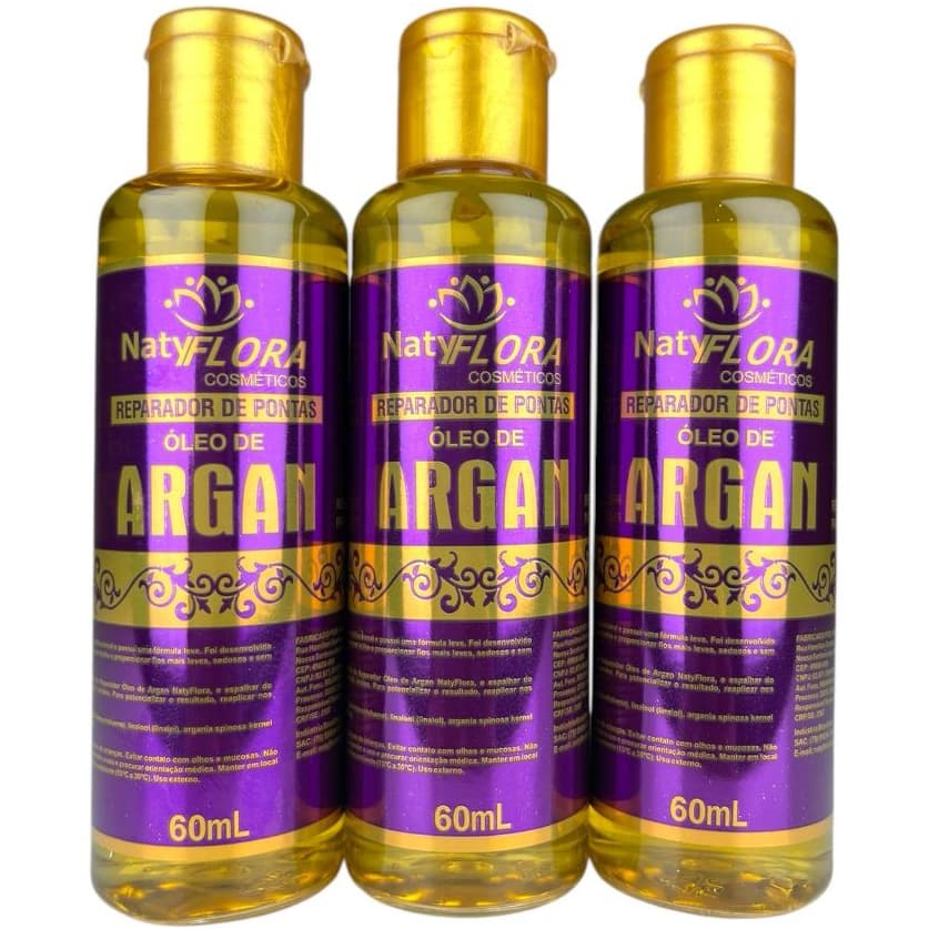 Kit com 3 Reparador de Pontas Óleo de Argan 60mL NatyFlora