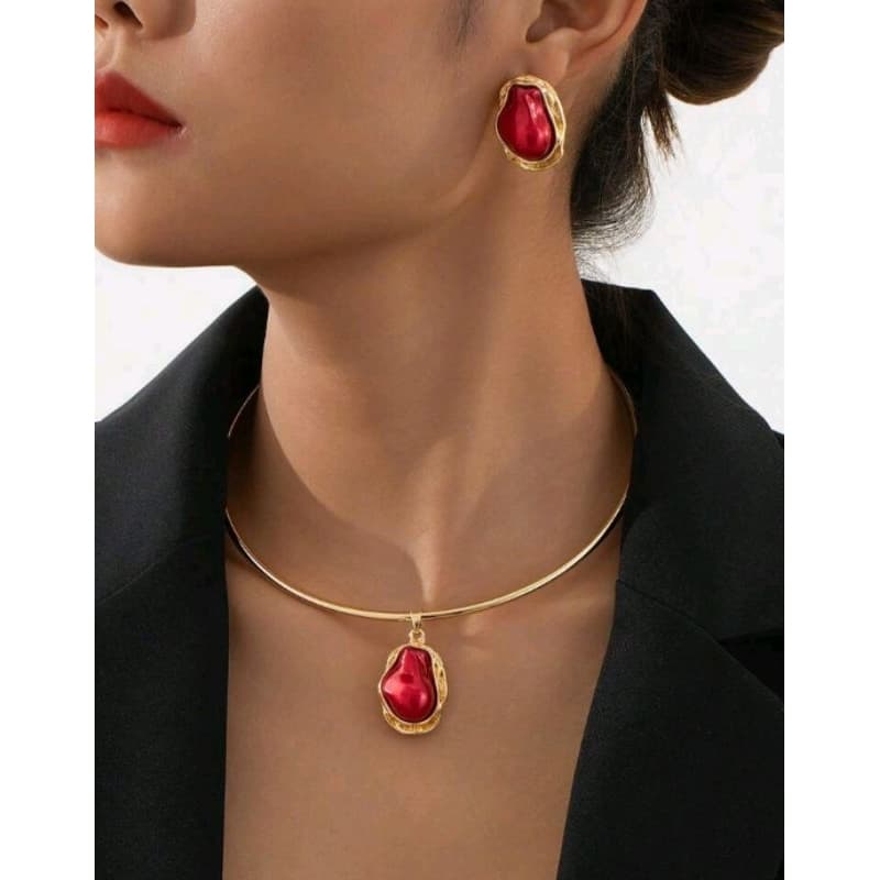 Gargantilha e brincos dourada elegante, colares da moda, Colar Pingente Triângulo para Mulheres, Cadeia Longa