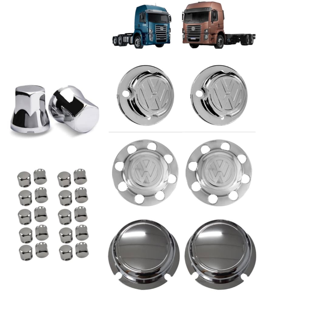 Kit Aplique Tampas de Cubo Cromada Caminhão Volks Vw Constellation Trucado