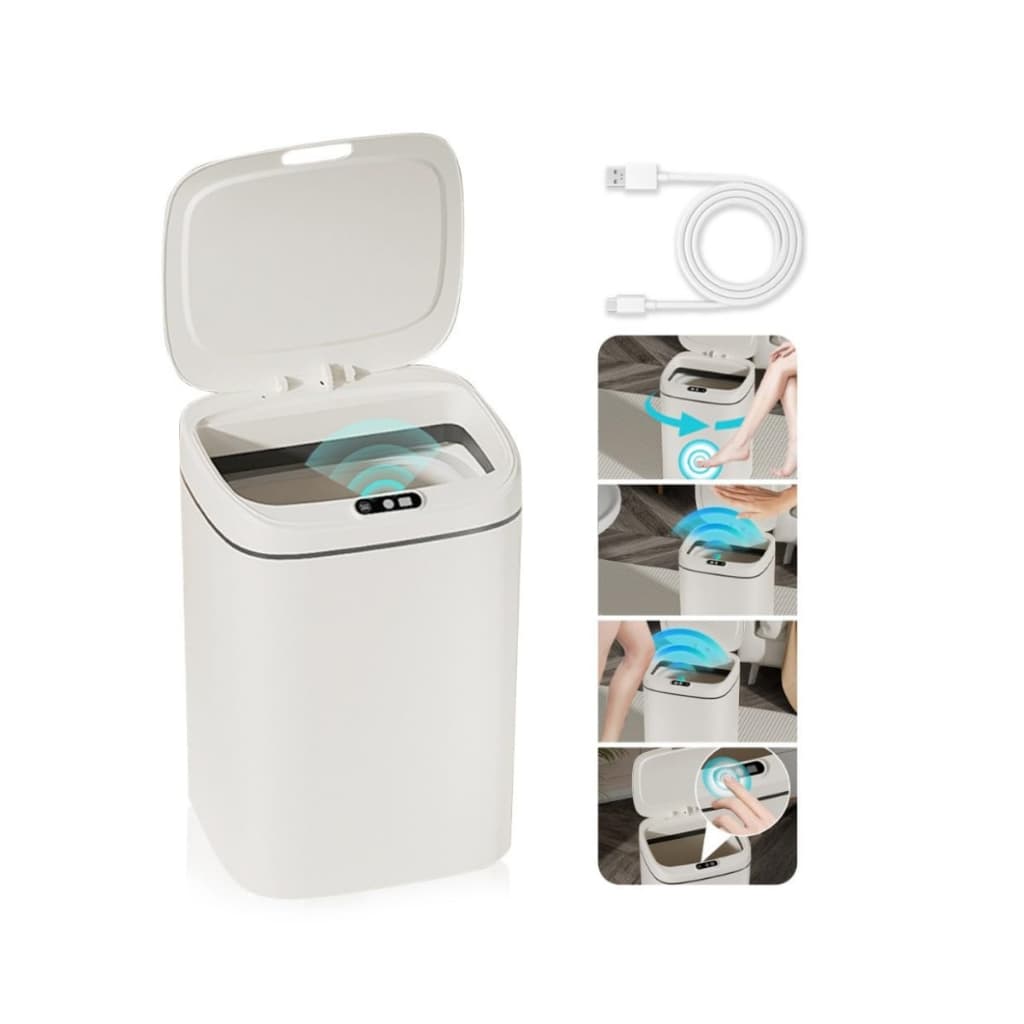 Lixeira Automática 14L com Sensor de Proximidade USB Branca e Moderna