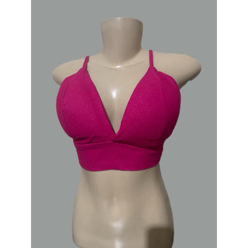 Top Cropped Feminino com bojo e alcinha Decotado e tecido Suplex