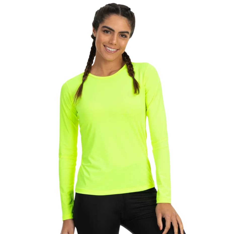 camisa feminina neon blusa proteção solar uv50+ camiseta segunda pele térmica