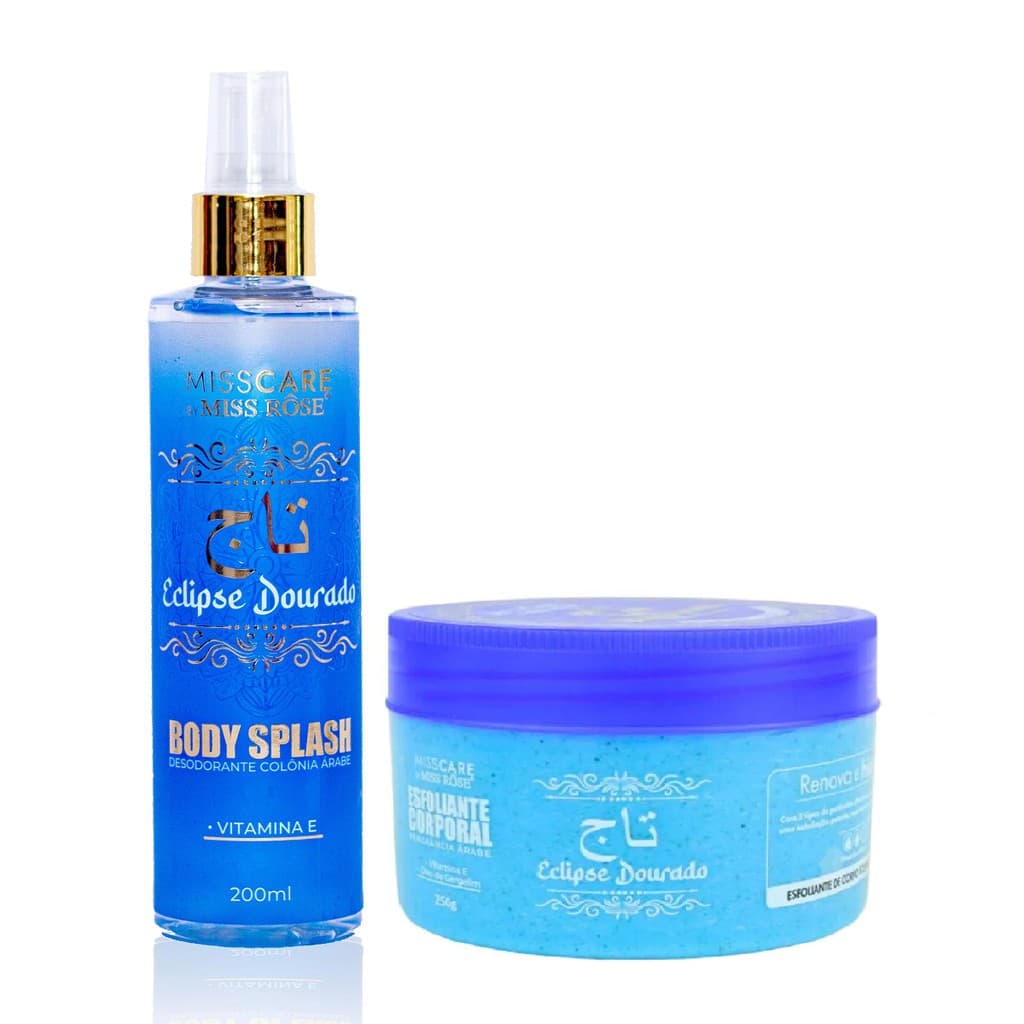 Kit Body Splash Colônia Árabe 200ml + Esfoliante Fragrância Árabe Eclipse Dourado Miss Rôse 250gr