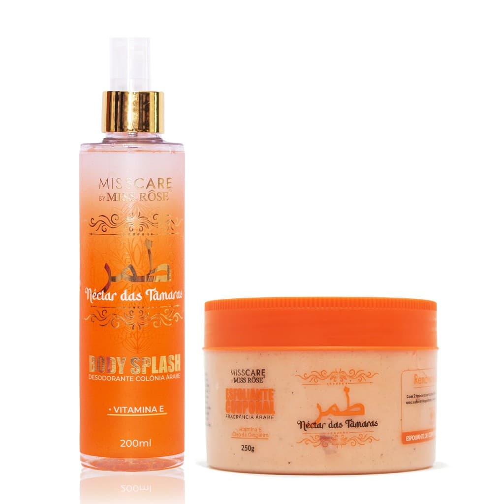 Kit Body Splash 200ml + Esfoliante Creme Néctar das Tâmaras 250g Fragrância Árabe Miss Rôse