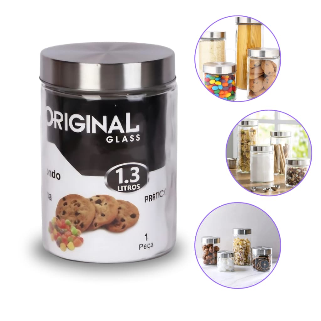 Pote De Vidro Hermético 1,3L para Mantimentos com Tampa de Rosca Resistente