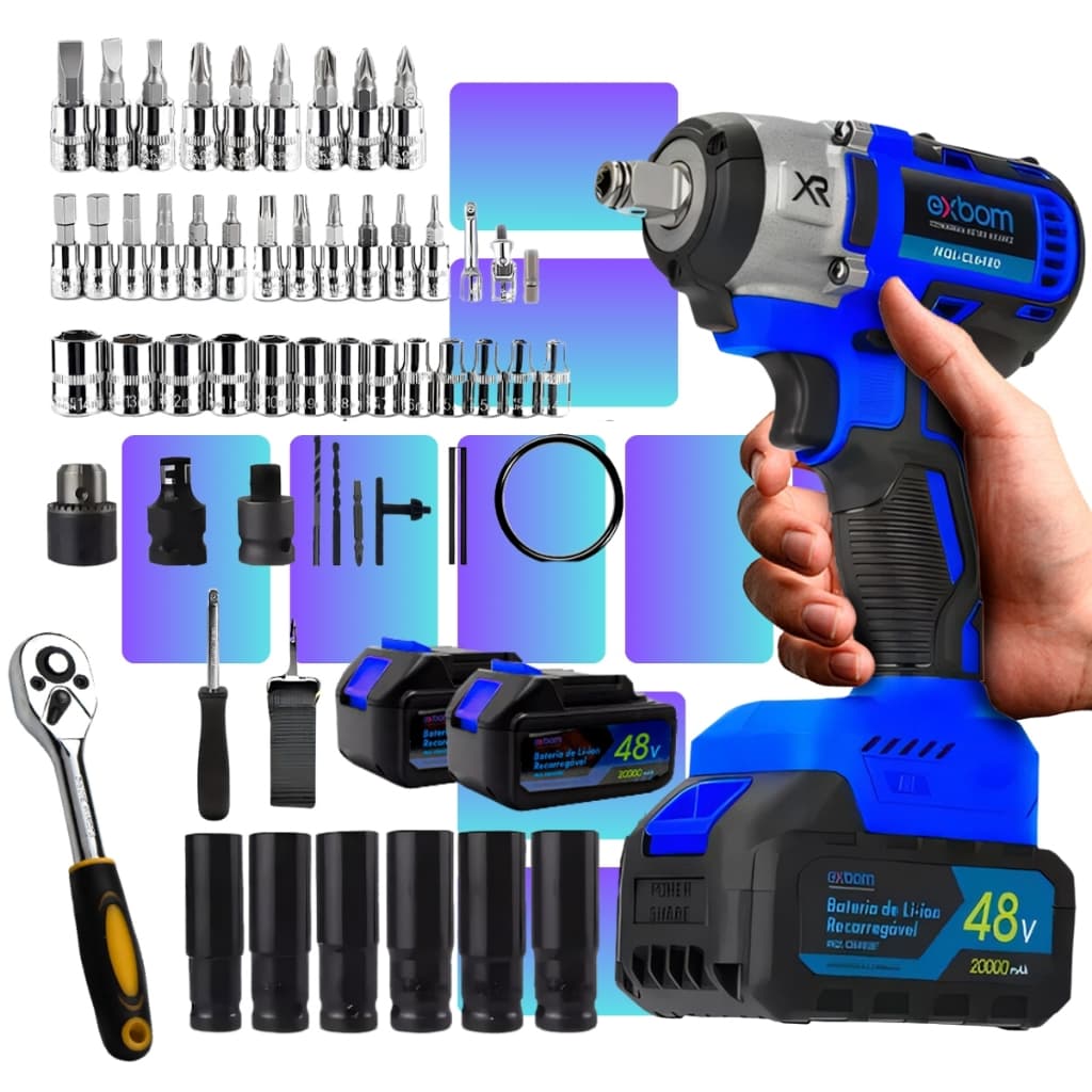 Kit Chave de Impacto 48v Parafusadeira + Jogo Soquetes 46 peças