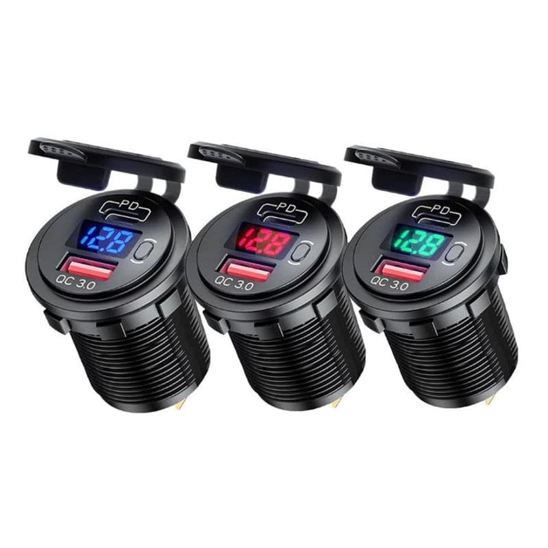 Tomada Carregador Veicular Carga Rapida 1 Entrada USB-QC3.0 1 Entrada PD3.0 USB Tipo-C 18W