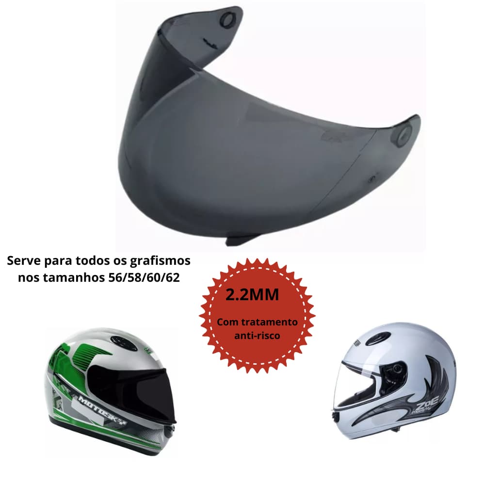 Viseira Capacete Sky / Motosky Cristal Polivisor 2.2mm fumê /Cristal
