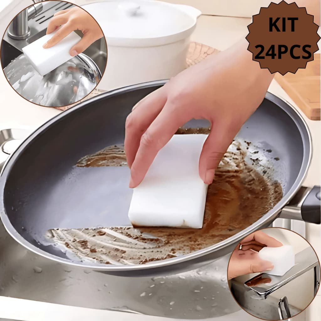 Kit Esponja Magica para Limpeza Bucha Branca Tira Manchas Riscos e Desengordura