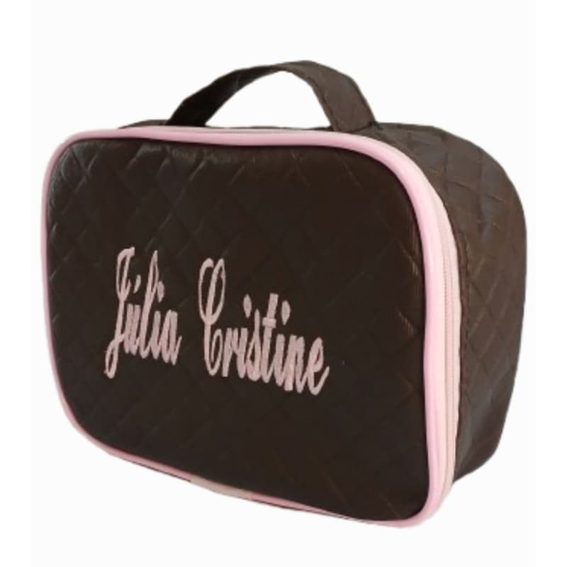 Necessaire Personalizada na cor marrom com rosa claro