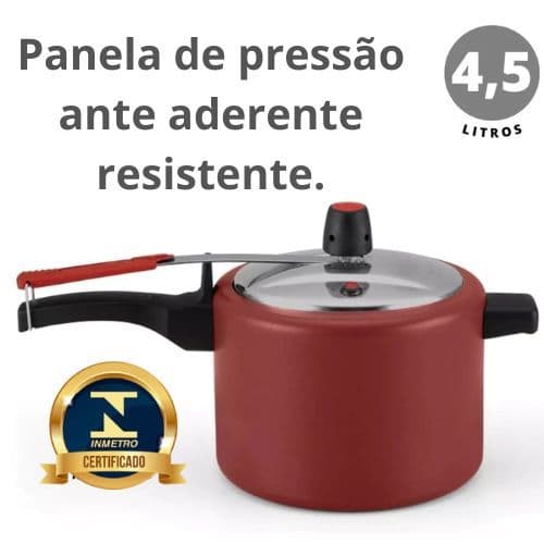 Panela De Pressão  Cozinha Feijão Antiaderente Teflon 4,5l Selo Inmetro