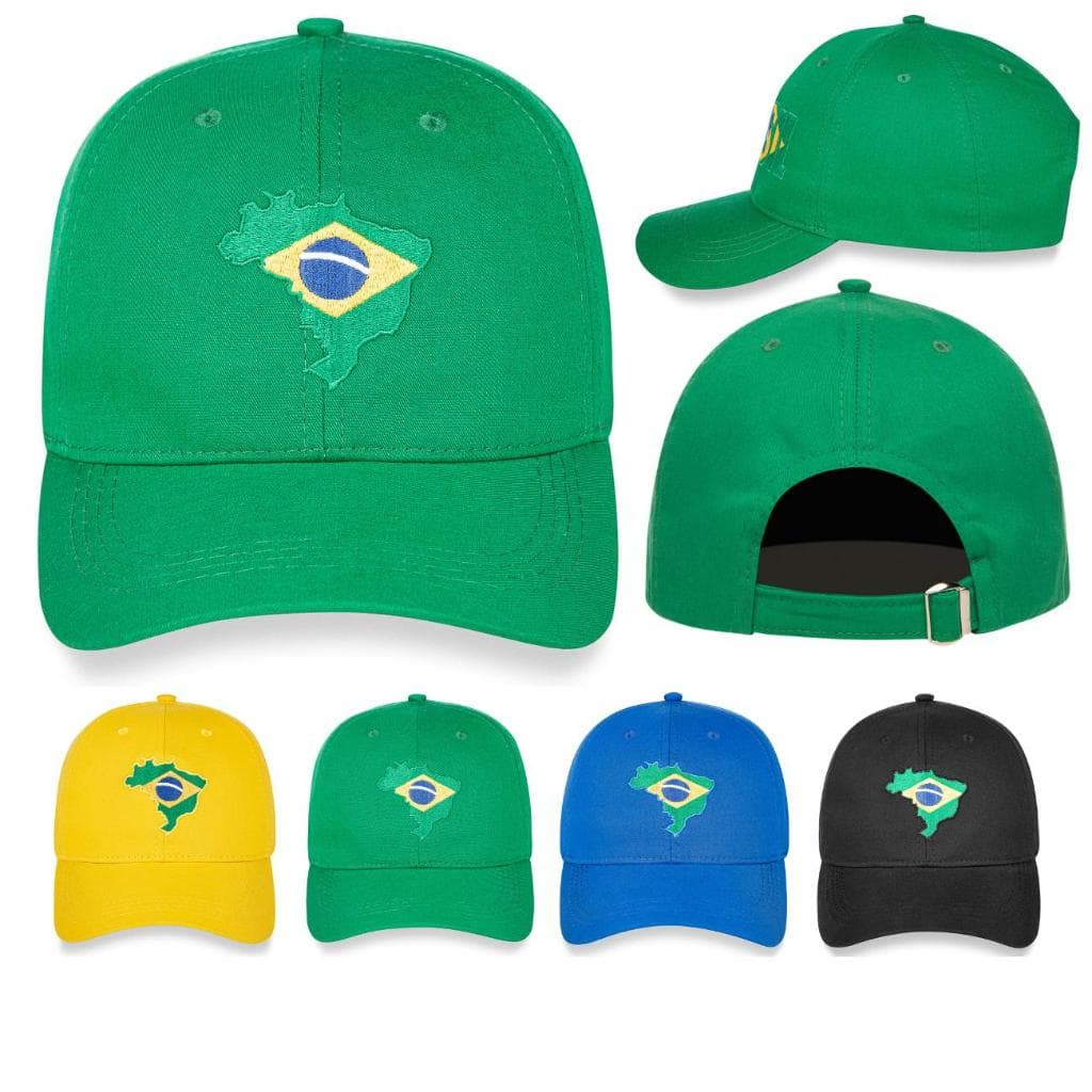 Boné Brasil Mapa Seleção Bordado Aba Curva