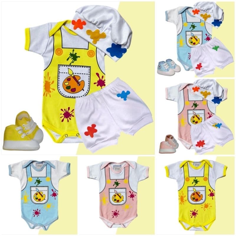 Body Bebê Temático Pintando o 7 Pintor Fantasia Mesversário Ítens Opcionais