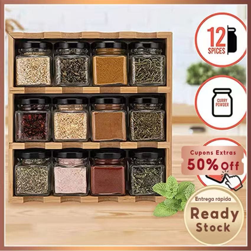 Porta Temperos e Condimentos com 12 Potes Organizador de Cozinha Suporte para Temperos e Especiarias