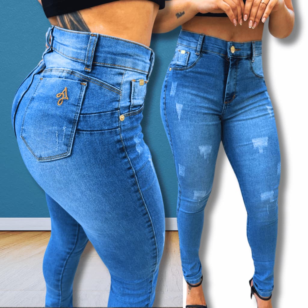 Calça Feminina Skinny Clara AJ Elastano Cintura Alta Efeito Levanta Bumbum